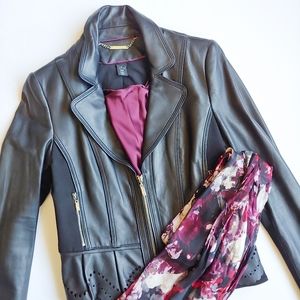 Sold..WHBM Leather Ponte Black Peplum Jacket - M